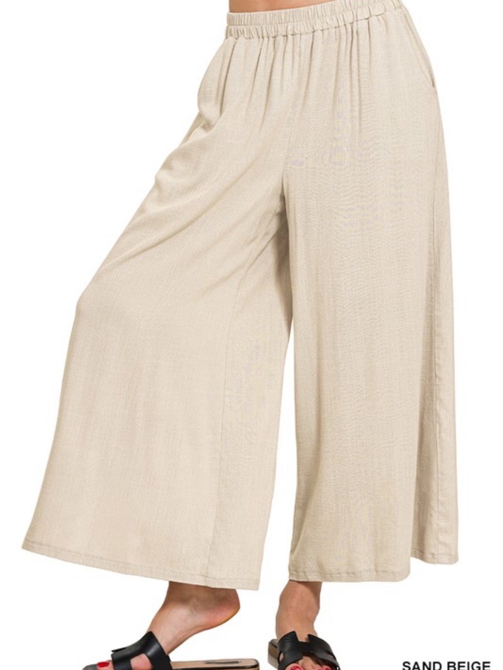Zenana Outfitters Plus Sand Beige Wide-Leg Rayon Palazzo Pants